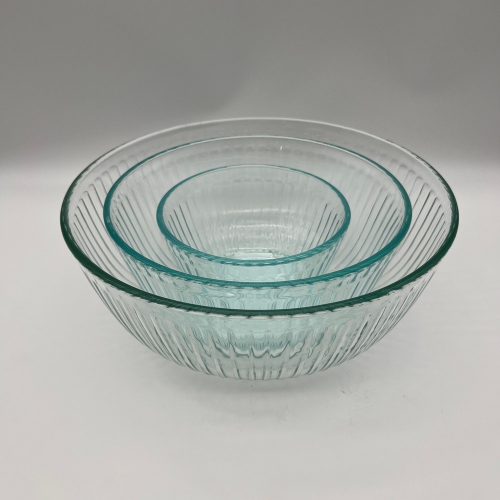 Pyrex Mixing Bowls Unisex OS Clear Ribbed Sculpted Glass Nesting Set 3 Piece